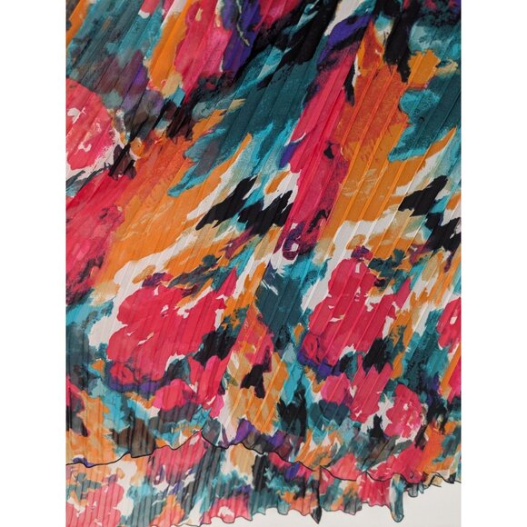 Abstract Pleated Asymmetrical Dress Colorful Art Print Flowy Boho Resort Size 6 - Picture 12 of 14